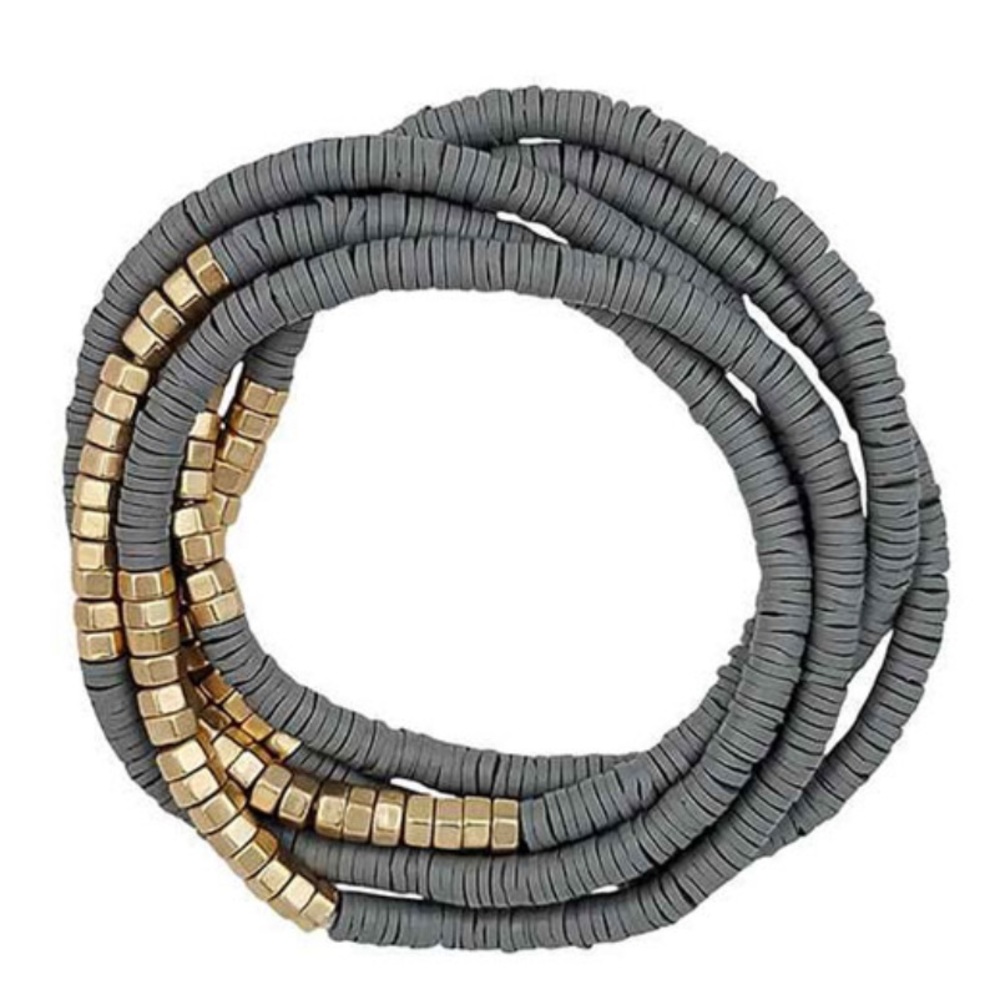 Metal Bead Rubber Stretch Set Bracelet